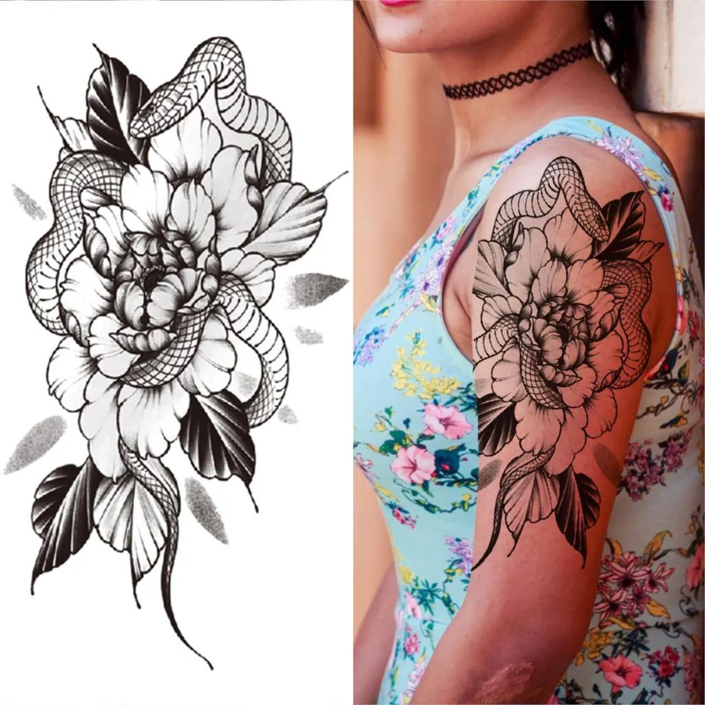 Sdrawing Pendant Temporary Tattoo For Women Men Butterfly Elephant Flower Fake Tattoo Waterproof Half Sleeve Thigh Tatoo Sticker