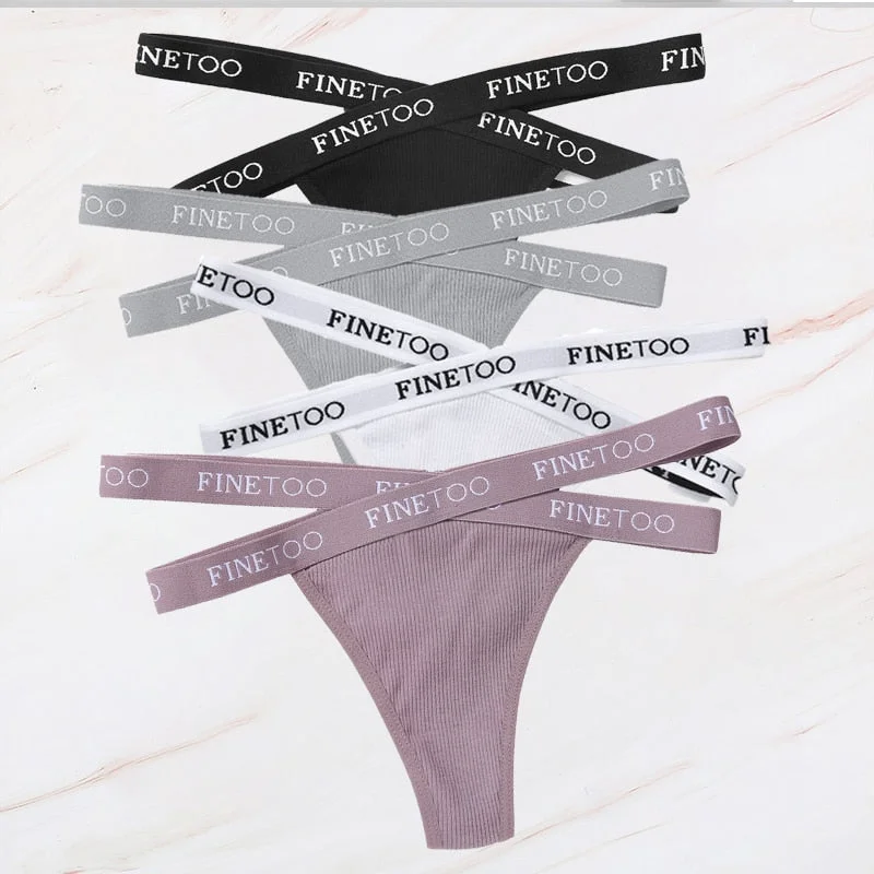 FINETOO 4PCS/Set M-XL G-string Women's Cotton Cross Strap Panties Letter Waisted Underwear Femme Thongs Sexy Hollow Out Lingerie
