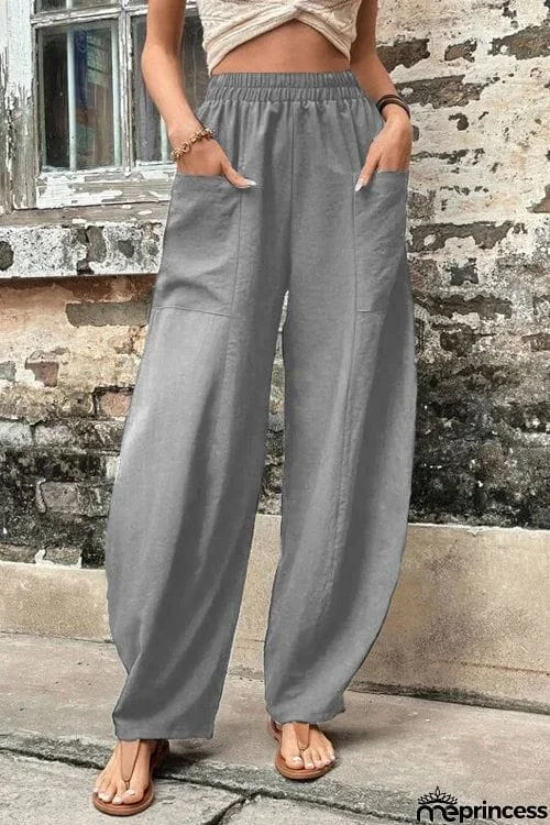 Resort Casual Elastic Waist Loose Trousers