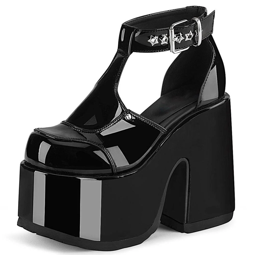 Brand New Big Size 43 Platform Gothic Style Shoelace Zipper Extreme High Block Heels Comfy Walking Motorcycles Boots Shoes Woman