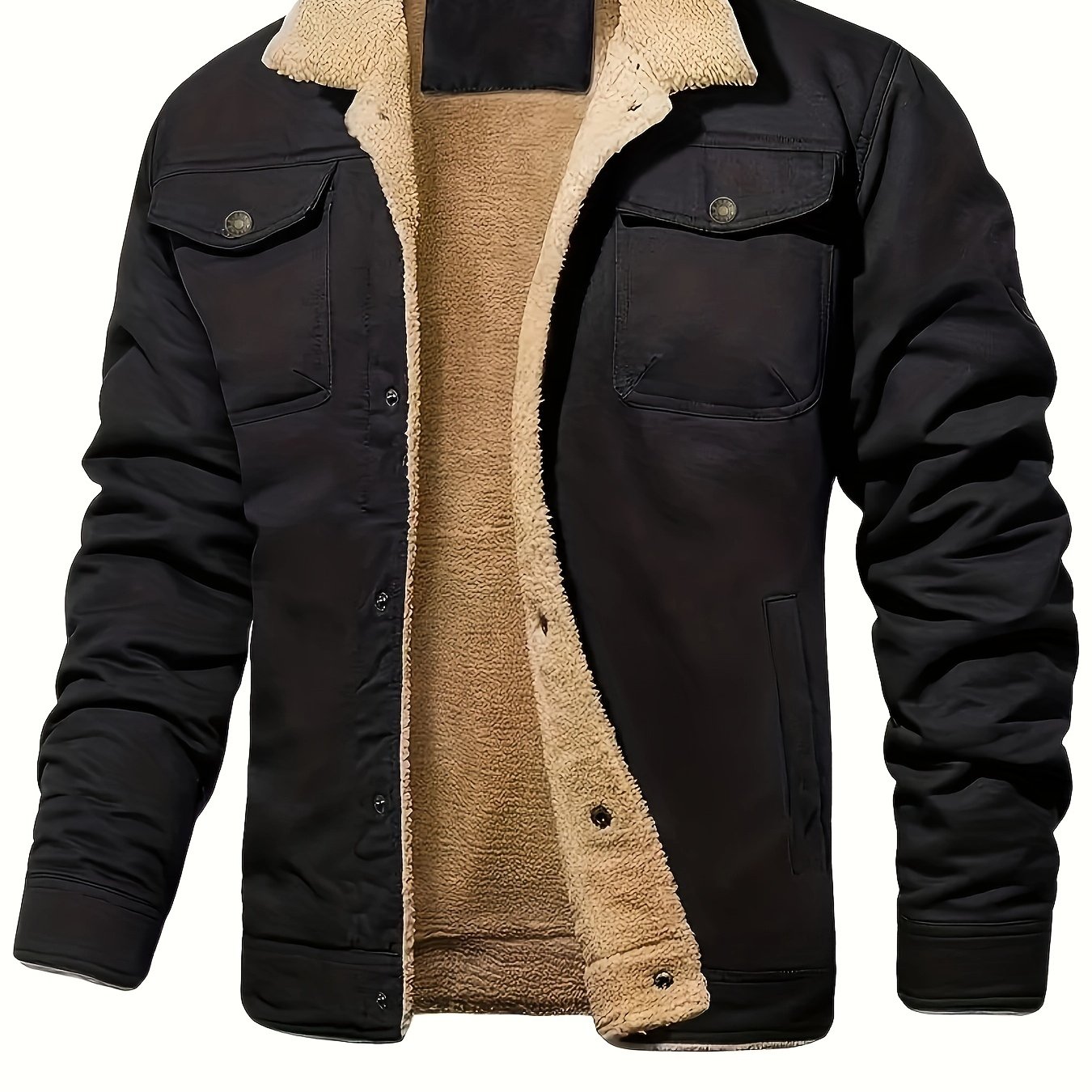 Plus Size Men's Causal Fleece Thick Cargo Jacket For Autumn/winter, Oversized Trendy Coat For Males, Men's Clothing