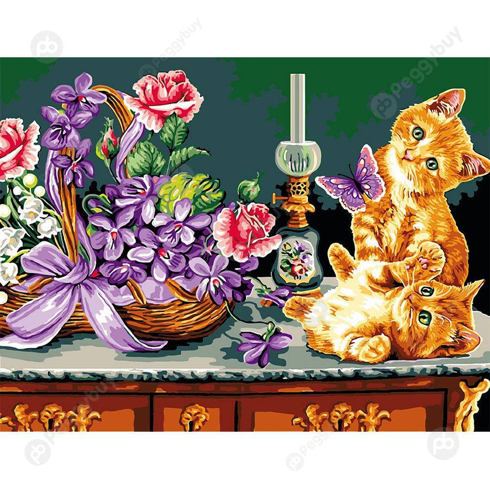 

40*50CM Paint By Numbers-Flower Cats, 501 Original