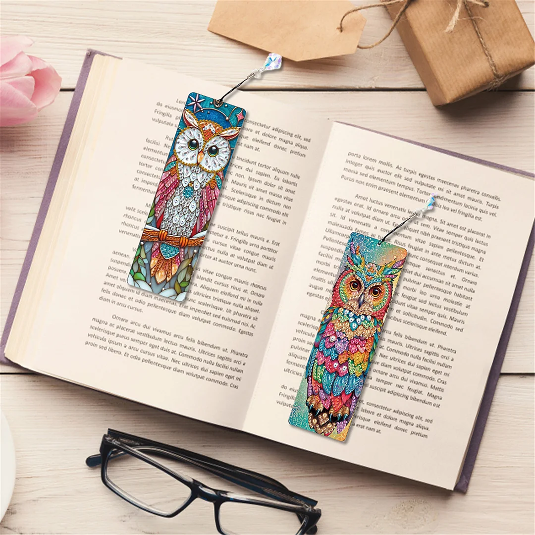12Pcs Owl DIY Diamond Painting Bookmark with Crystal Pendant for Book Decor
