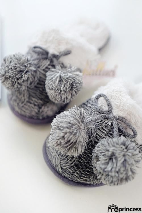 Pom Pom Crochet Fuzzy Slipper