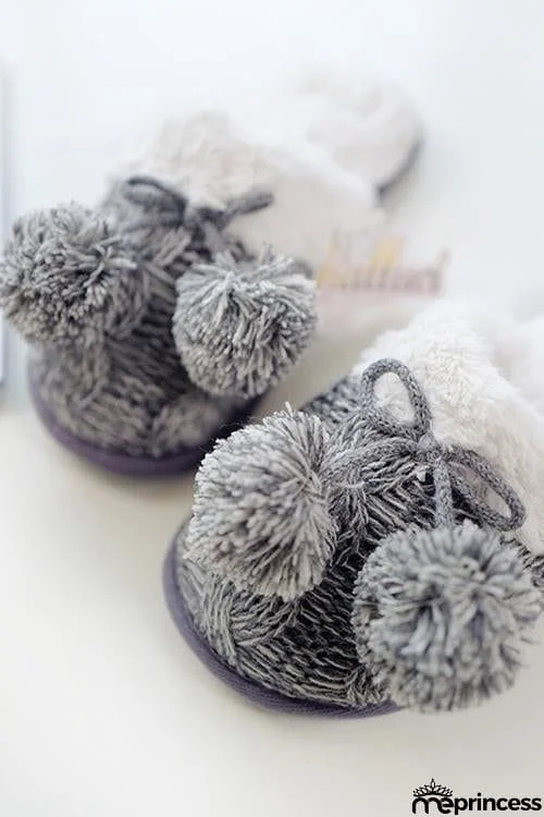 Pom Pom Crochet Fuzzy Slipper