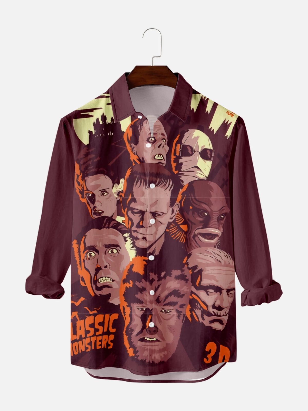 Men's Vintage Halloween Movie Poster Graphic Long Sleeve Shirt PLUSCLOTHESMAN