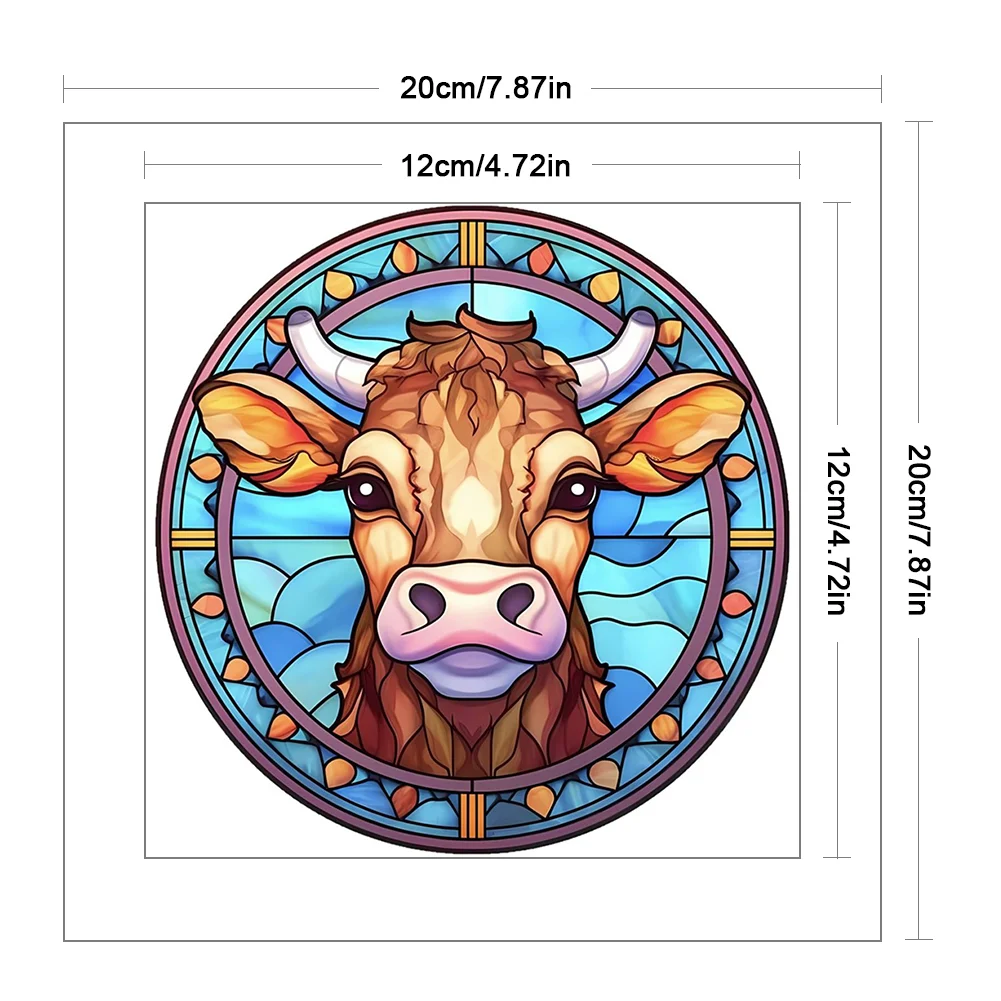 18CT Full Stamped Cross Stitch - Stained Glass Cow(Canvas|20*20CM)