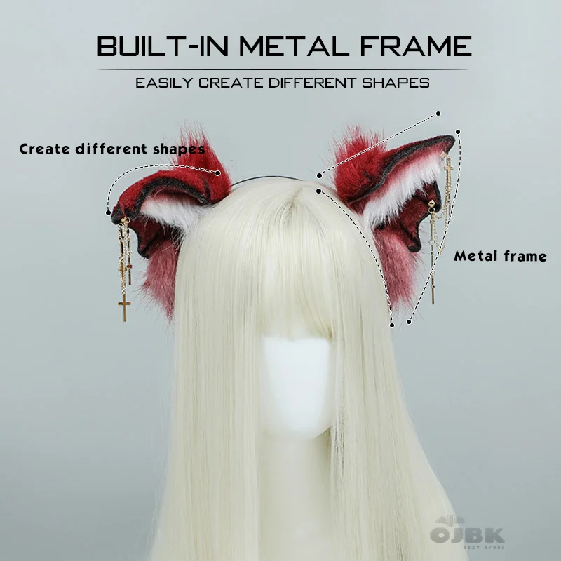 Billionm Cosplay Accessories Handmade Halloween Anime Ears Demon Headband Evil Bat Ear Red Gray Purple Comic horrifying Headwear New