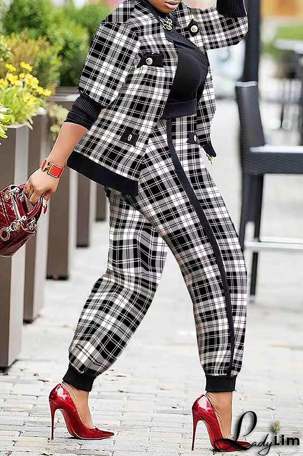 Pink Fashion Casual Print Patchwork Long Sleeve Two Pieces