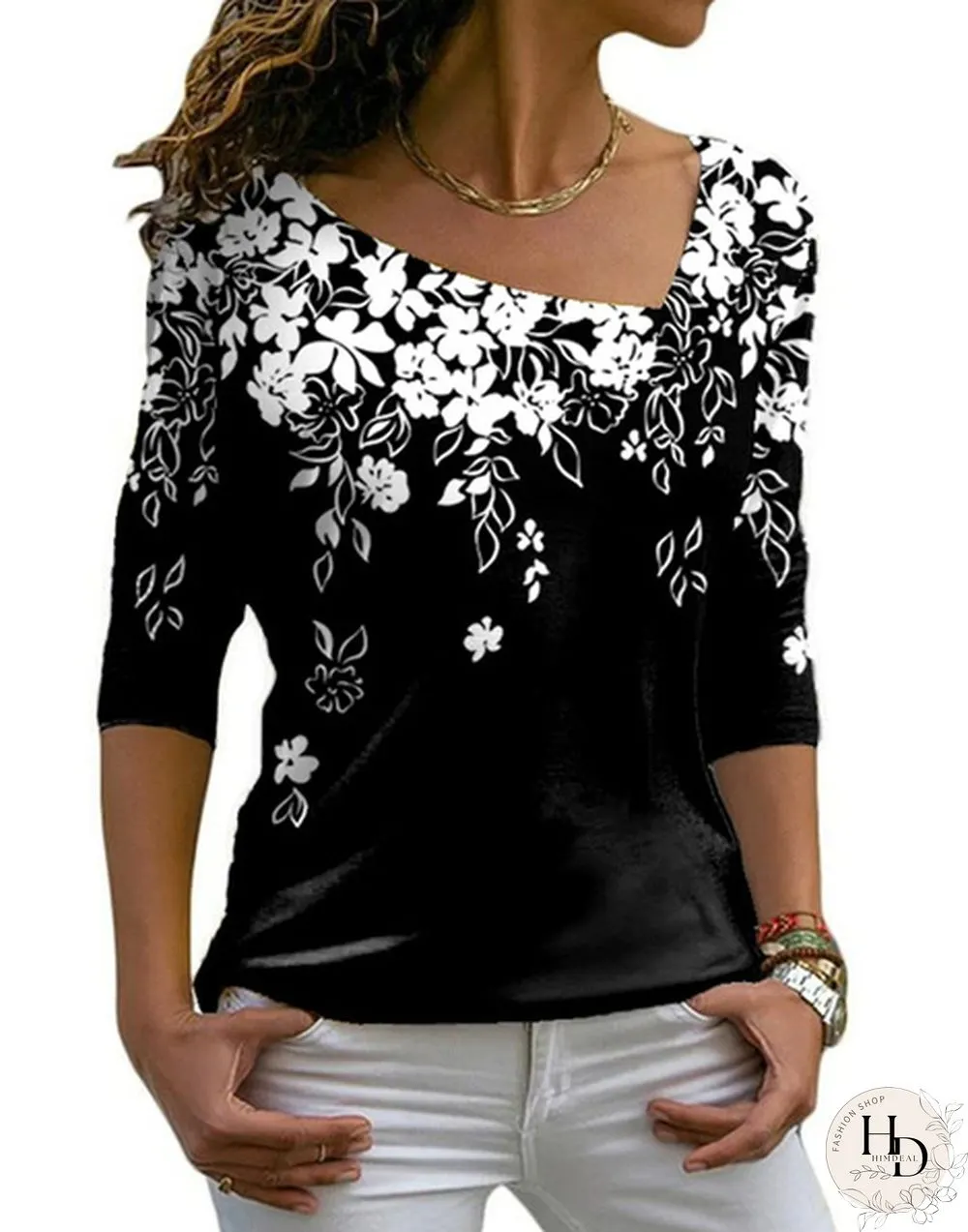 Spring and Early Autumn New Fashion Women's Floral Printed Long Sleeve Irregular V-neck Casual Elegant Top Loose Plus Size Soft and Comfortable Thin Bottoming Shirt XS-5XL