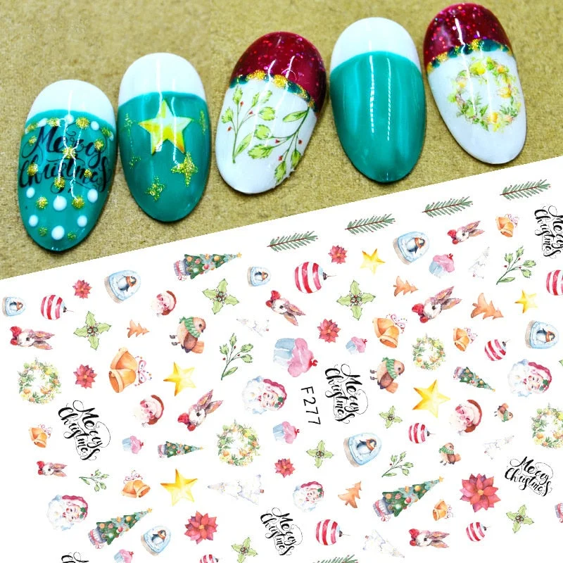 Christmas Design Nail Art Decorations Stickers Abstract Colorful Snowflake Winter Xmas Tree Sliders Nail Decals for Women-Nail Inspo