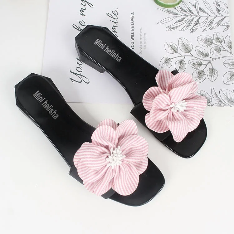 Women Peep Toe Casual Bow Knot Pot Square Heels Summer Slipper Slip on Breathable Beach Summer Sandals Shoes        X1217
