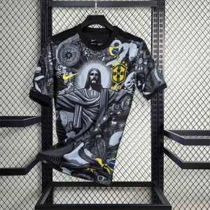 2024 Brazil Special Edition Jesus Black Gray Soccer Jersey