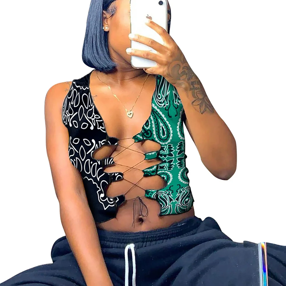Sexy Women's Hip-hop Cashew Flower Bandage Vest Top