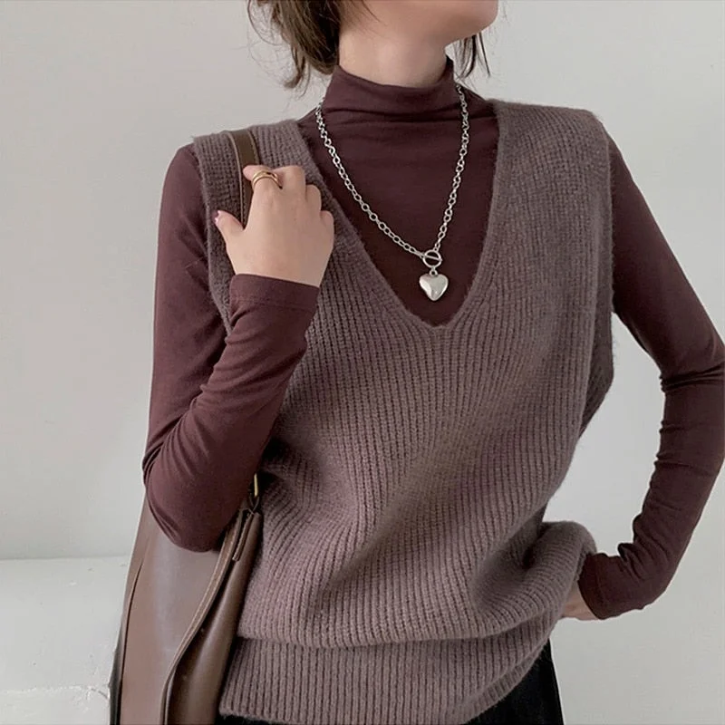 Sleeveless Knitted Sweater Vest Women Autumn Winter 2021 Loose Cashmere Pullover Women Sweaters Vintage V-neck Jumper Vest 16798