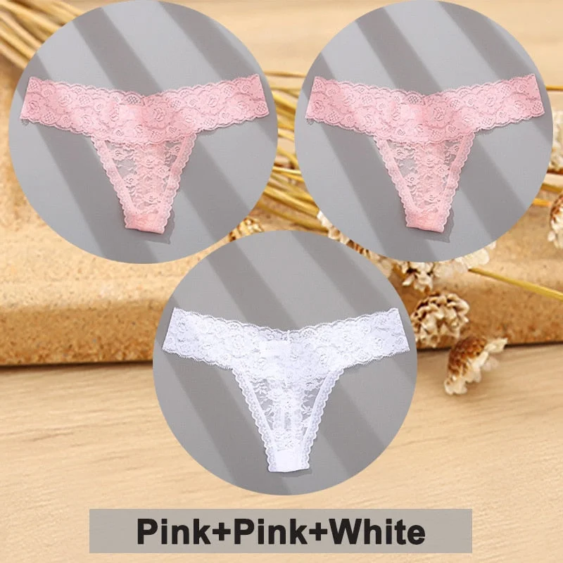 3PCS/Set Lace Panties Full Floral Underwear Women Panties Underpants Sexy Briefs Thong Lace G-String Female Lingerie Intimates