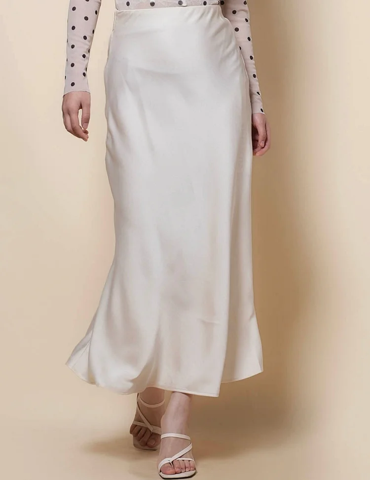 Ladies Satin Elastic Wait Pearlescent Midi Skirt SKS50453