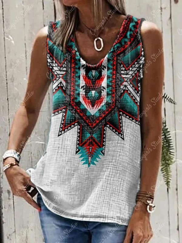 Women's National Geometric Printing Casual Sleeveless Vest