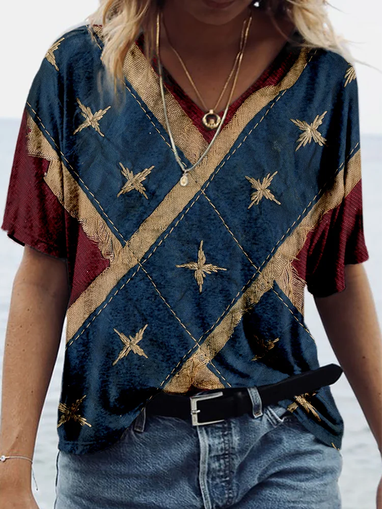 Comstylish Vintage Embroidered Rebel Flag Inspired T Shirt