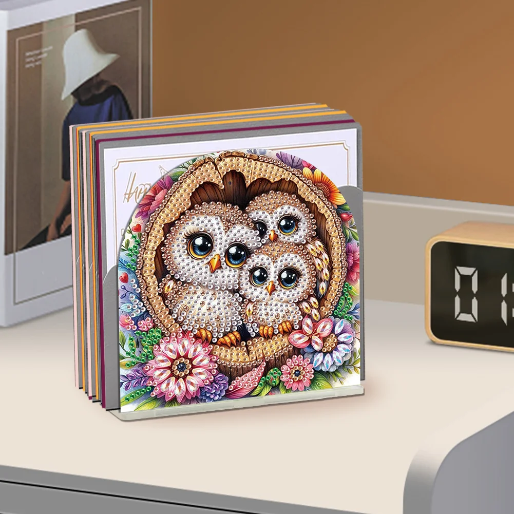 DIY Flower Owl Acrylic Napkin Holder Diamond Painting Kit for Home Table Decor