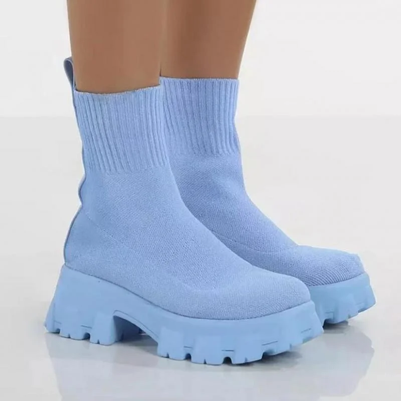 Women Boots Slip On Western Ankle Platform Knitted Ladies 2022 Autumn Socks Fashion Female Ytmtloy Botines De Mujer Stretch