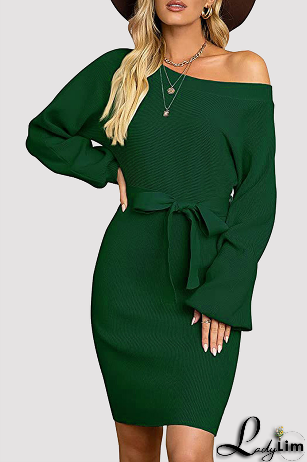 Fashion Elegant Solid Split Joint With Belt Oblique Collar Wrapped Skirt Dresses