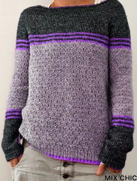 New Round Neck Long Sleeve Knitted Sweater Multi-Color Slim Sweater