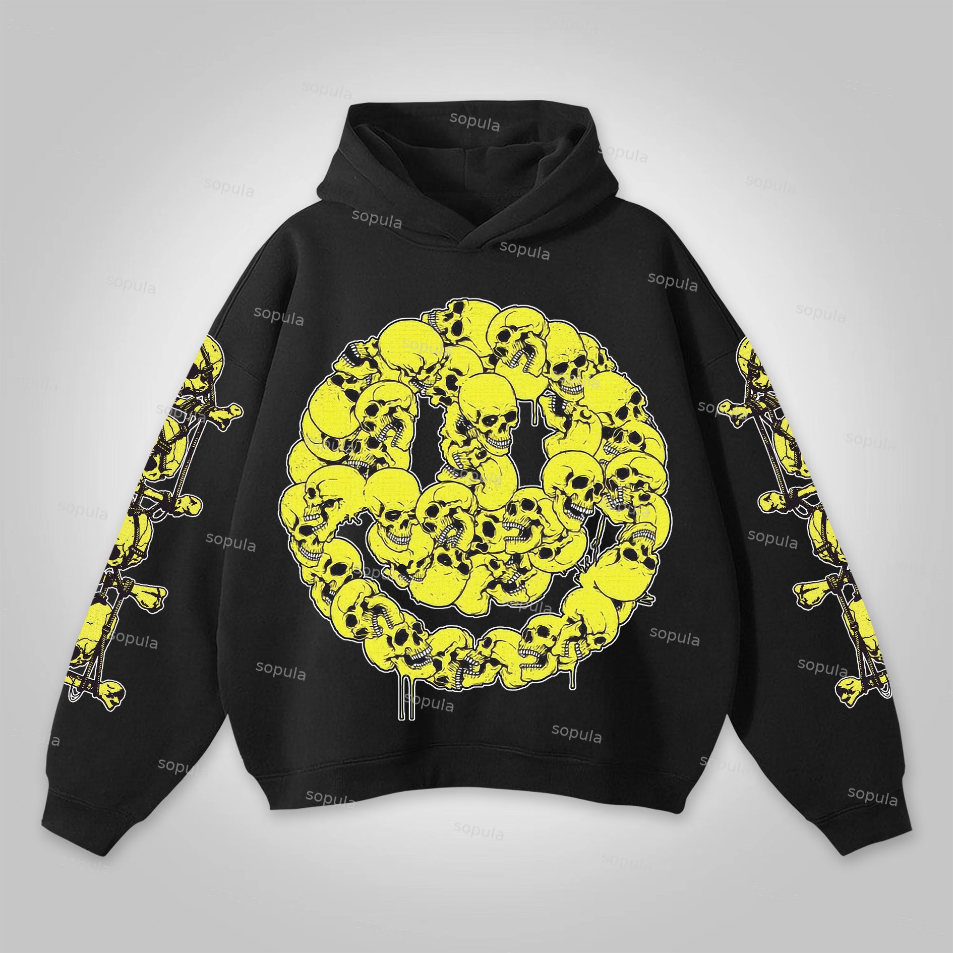 Sopula Vintage Fun Smiley Skull Graphic Print Hoodie - SOPULA