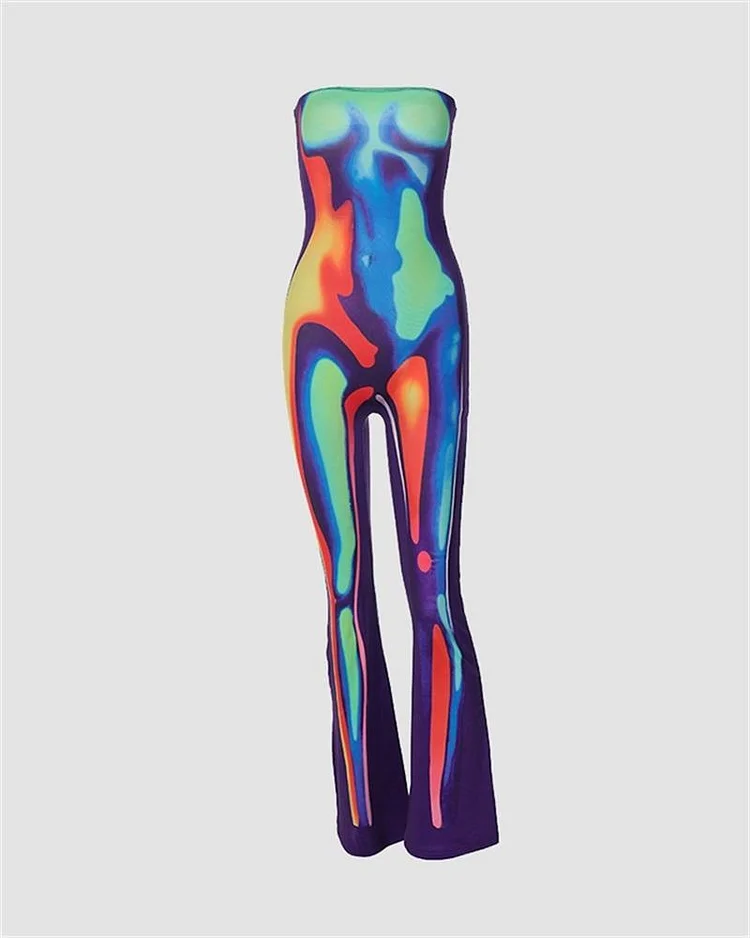 3D Body Print Bandeau Jumpsuit