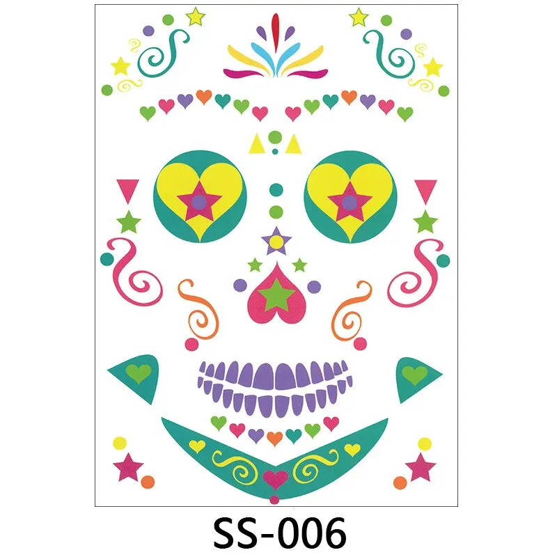 Halloween Temporary Face Tattoos, 1 Sheets Floral Day of the Dead Sugar Skull Face Tattoo Kit Halloween Tattoos