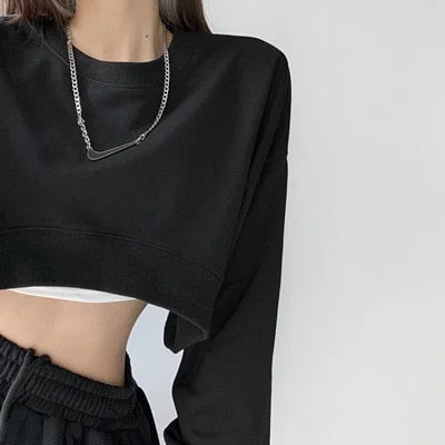 Abebey  Chic Thin Women Cropped Sweatshirts Casual Loose Long Sleeve O-Neck Female Hoodies Fashion Pullover Summer Clothes 122302WSA
