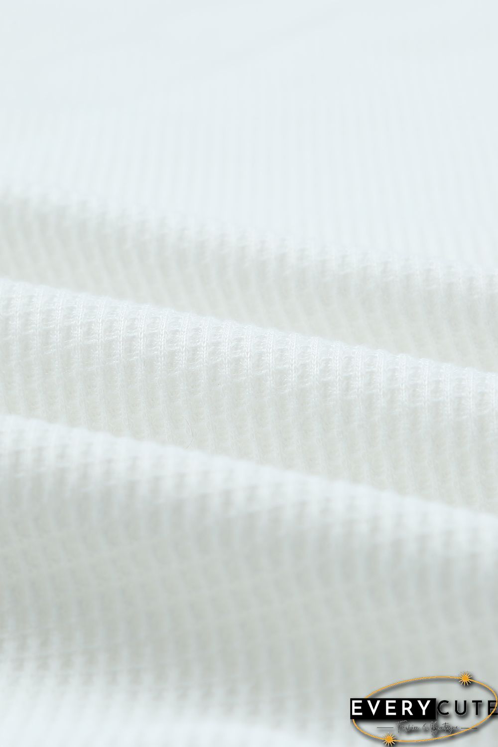 White Lace Crochet Waffle Knit Ruffled V Neck Top