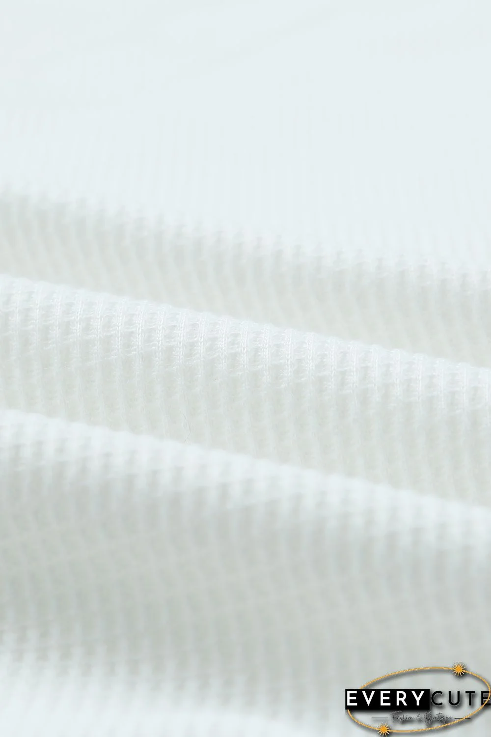 White Lace Crochet Waffle Knit Ruffled V Neck Top