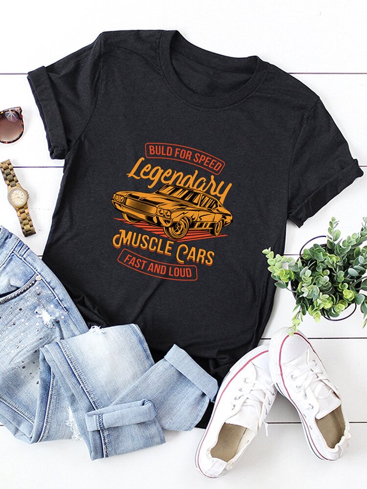 Car Character Print Casual Short Sleeve T Shirt For Women P1796137
