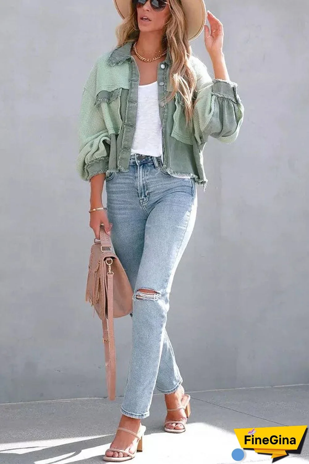 Waffle Knit Frayed Shacket