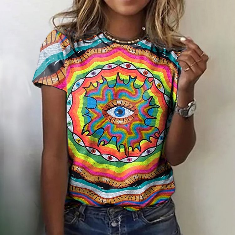 Hippie Auge Print Kurzarm T-Shirt