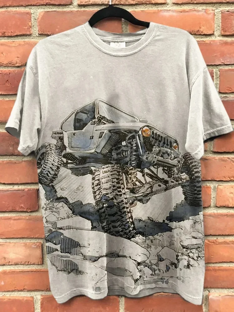 Teecade Teecade Buggy in The Mountains Vintage Truck Art Print T-shirt