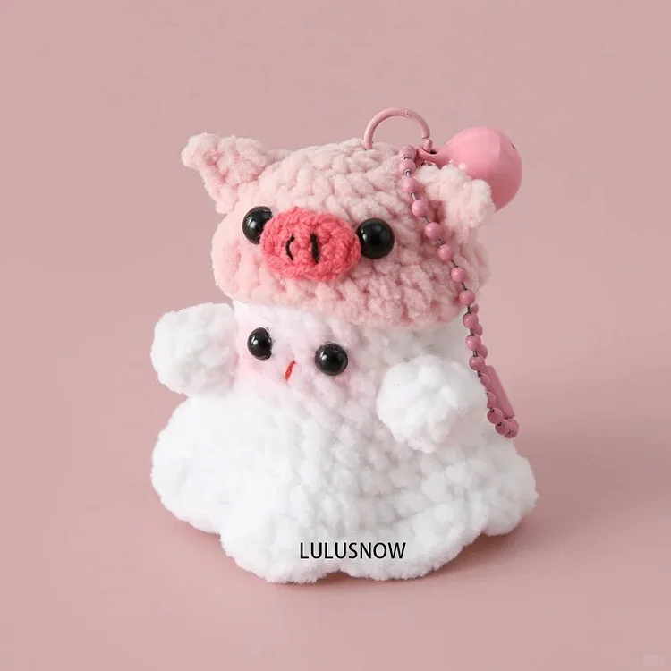 Lulusnow Handmade Pink Halloween Amigurumi Ghost Pink Pig Hat  Crochet Key Chain Bag Accessories