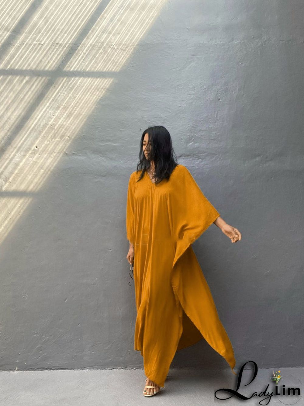 V Neck Solid Color Beach Cover Up