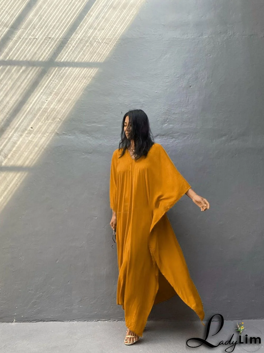 V Neck Solid Color Beach Cover Up