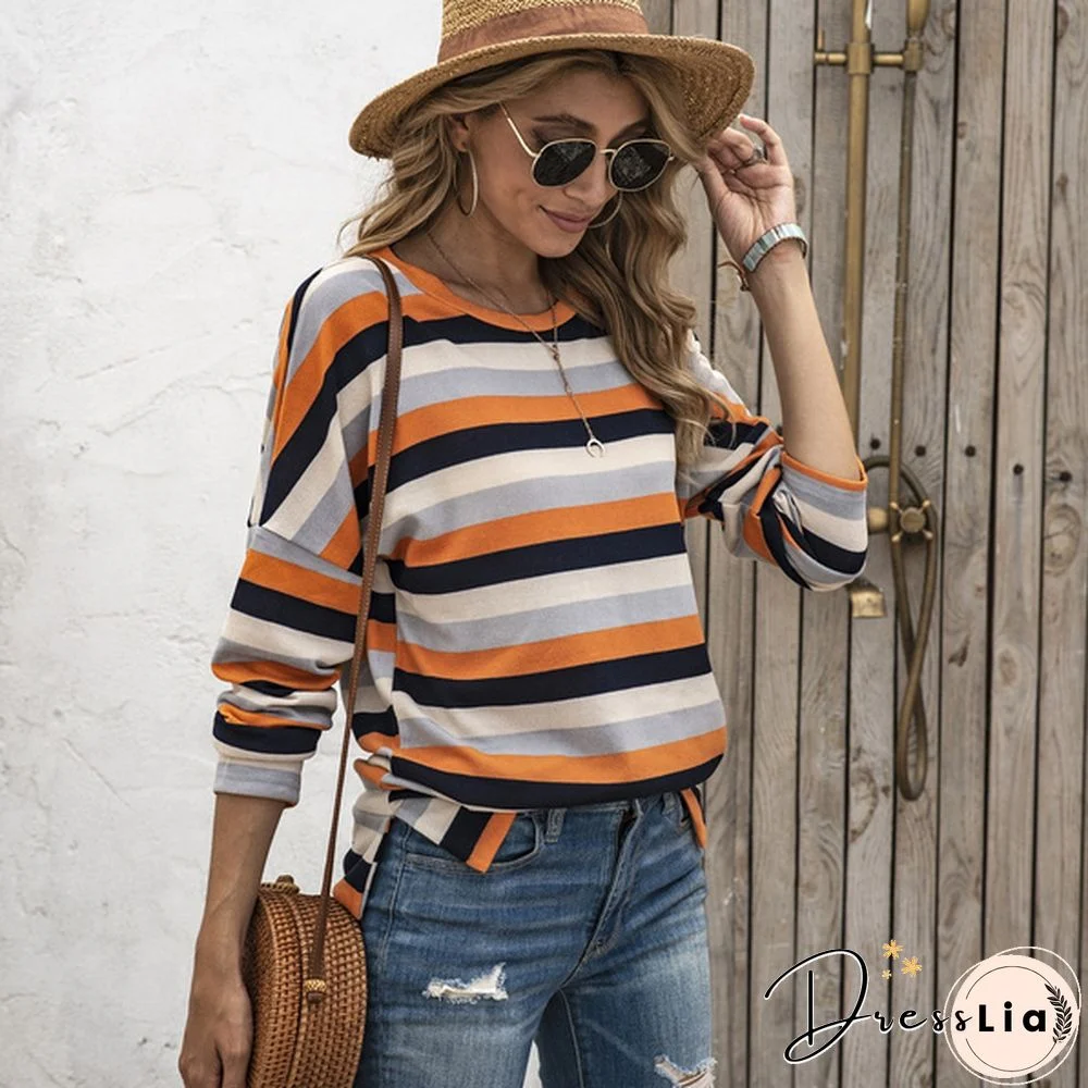 Basic Striped T-shirt Women Plus Size S-5XL Multi Colors Casual Cotton Stretchy Long Sleeve Tops Tee Spring Autumn