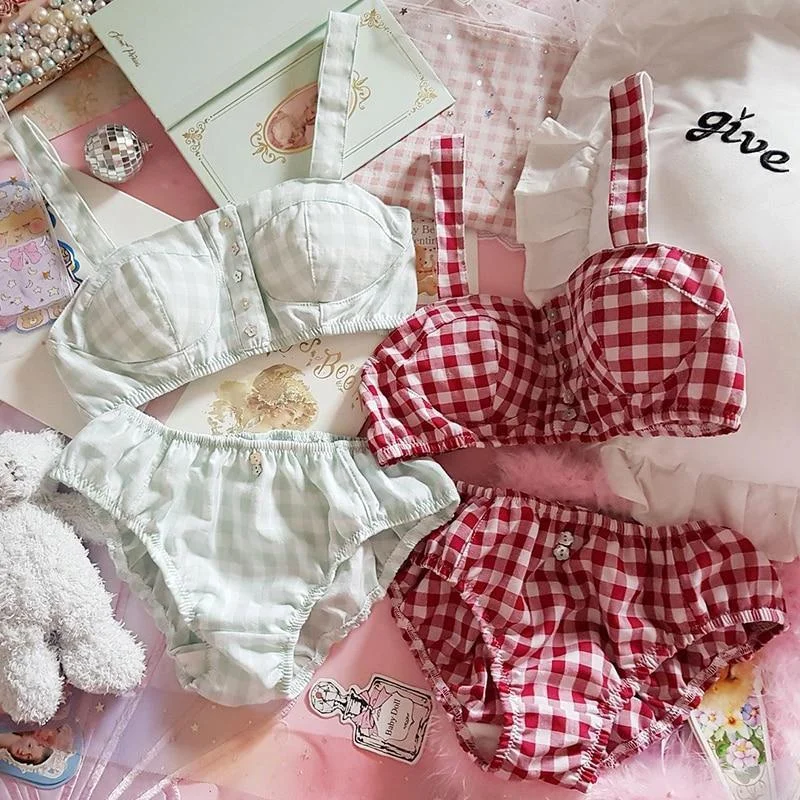 VINTAGE FRENCH STYLE PLAID BRA & PANTY SET V102