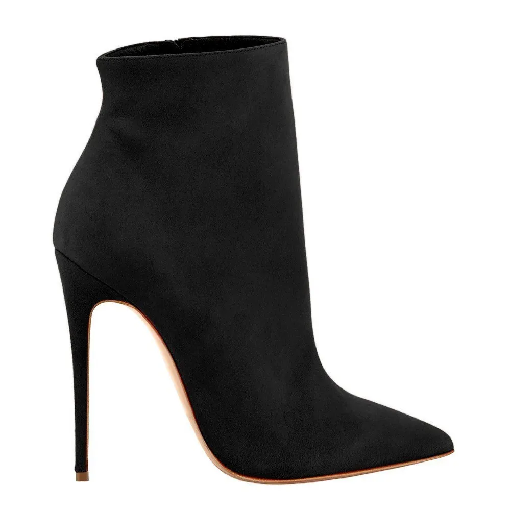 4.72" Women's Ankle Boots Closed Pointed Toe Stilettos Solid Color Suede Booties-vocosishoes