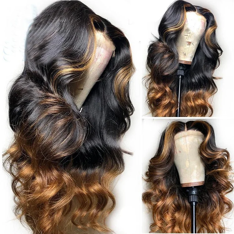 Malaysian Natural Wave Full Lace Wigs Middle Part Glueless Full Lace Human Hair Wigs Bleached Knots Highlight Color Wigs