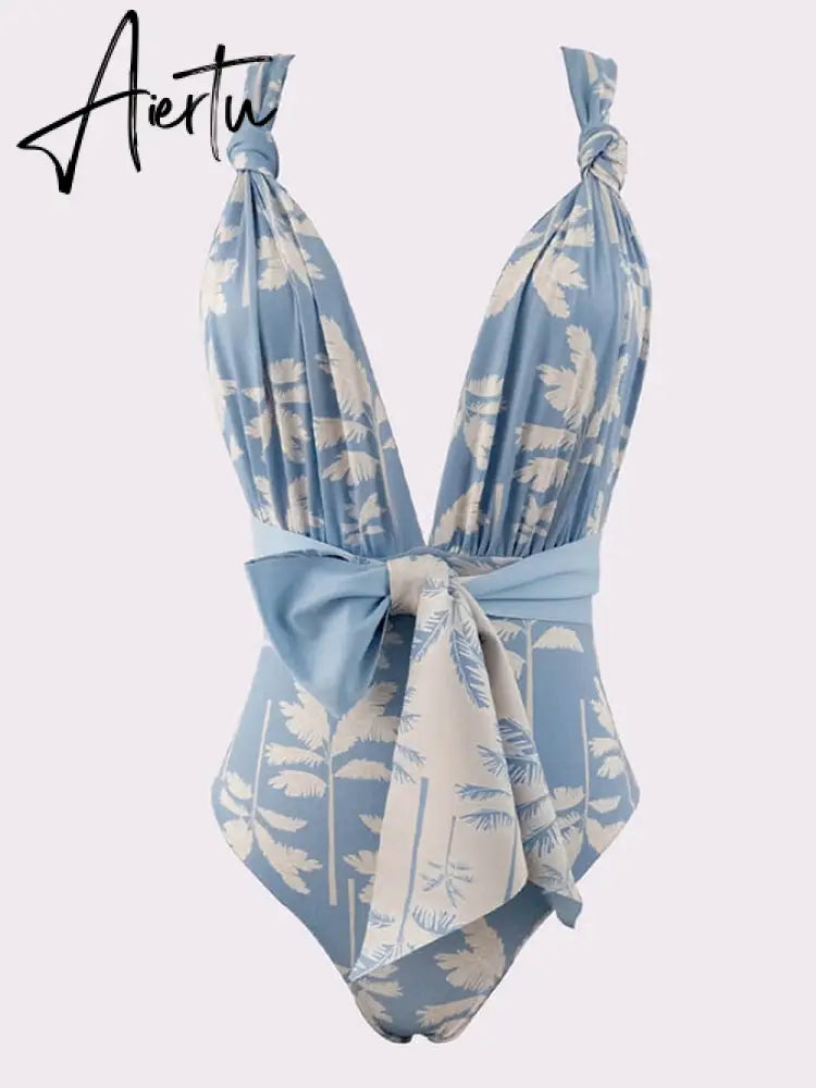 Fashion Print Beach Swimsuit Set Two-piece with Summer Dresses for Women Separate Bandeau String Lace Up bikinis Cover-ups Aiertu