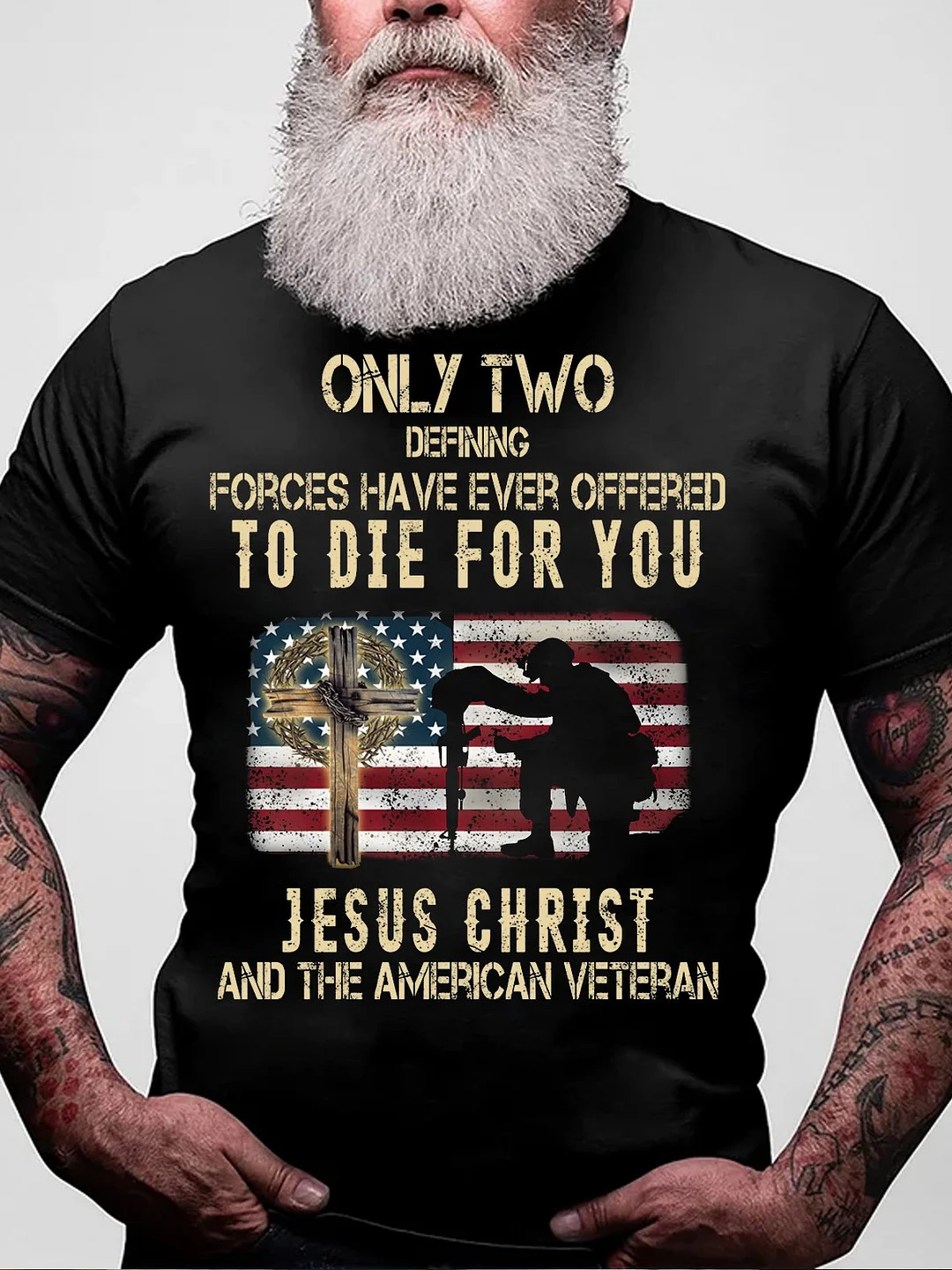Jesus Christ And The American Veteran Short Sleeve Cotton Short Sleeve T-Shirt