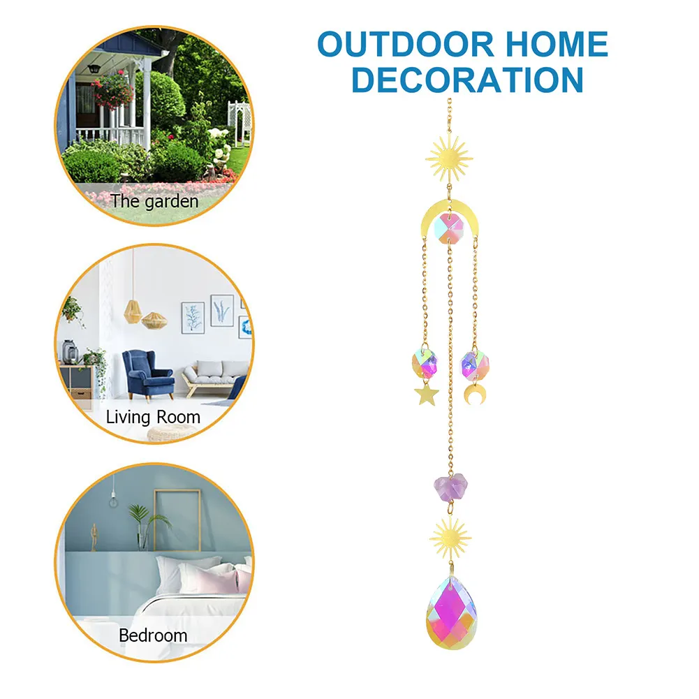 Crystal Wind Chime Star Moon Prism Hanging Pendant Home Garden Decor (A)