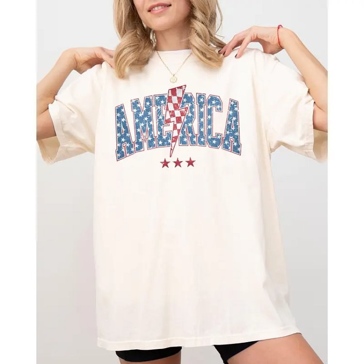 ⭐ Vintage America Lightning Bolt Unisex Patriotic T-Shirt Multi Colors