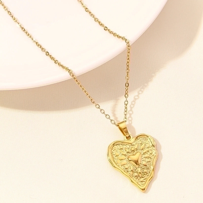 Elegant Minimalist Heart Shape 304 Stainless Steel 18K Gold Plated Plating Hollow Out Pendant Necklace