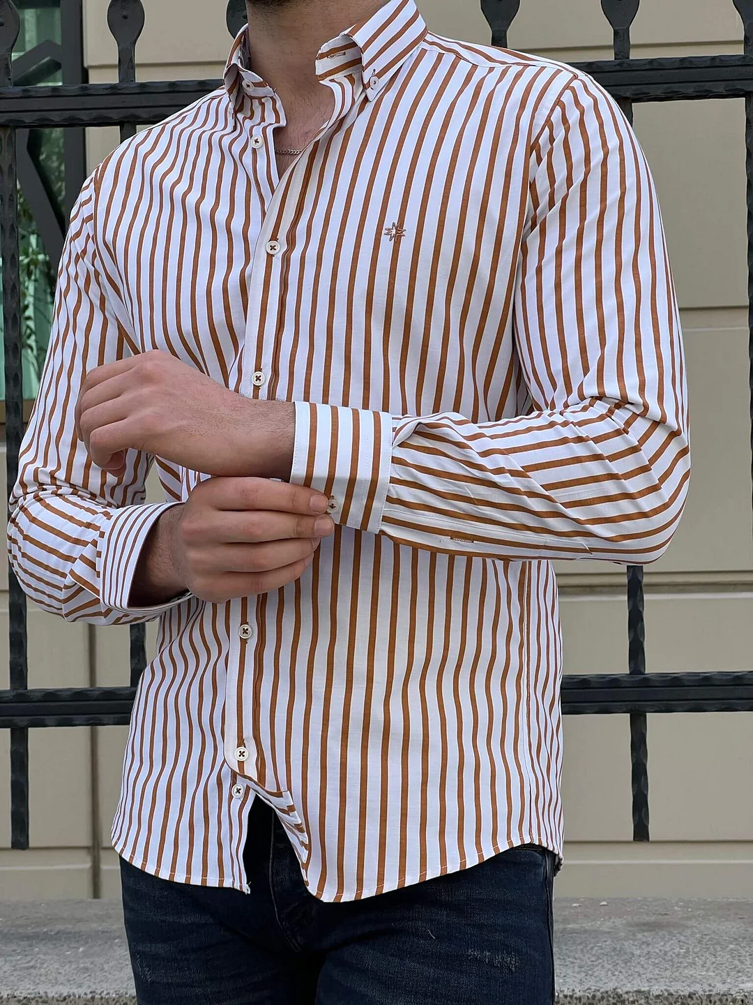 Striped Beige Cotton Shirt